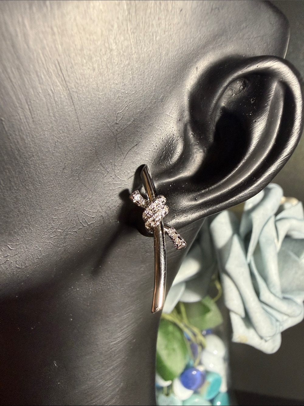 Silver Knot Drop Earrings - Sparkling Stones